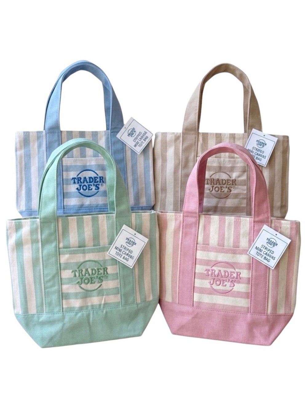 Trader Joe’s Striped Mini Canvas Tote Bag Set of 4 Pastel Summer 2026 NWT